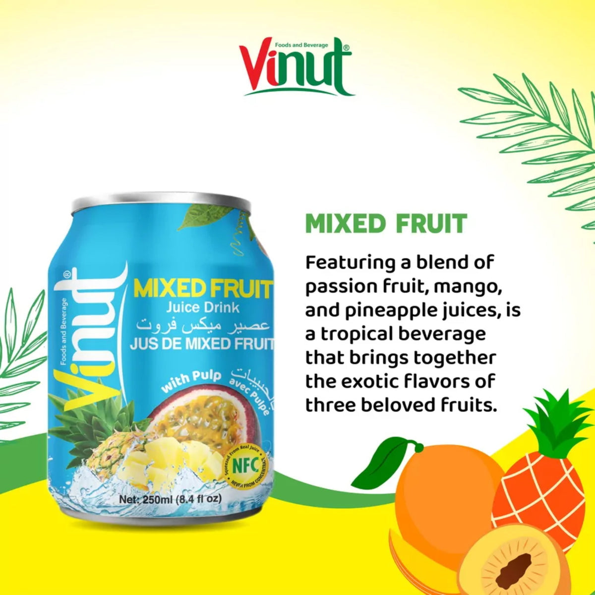 Vinut mixed fruit juice can 250 ml