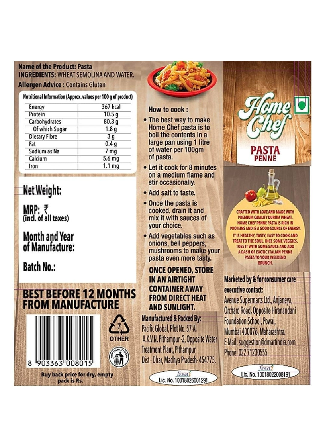 Chefs penne pasta 500g