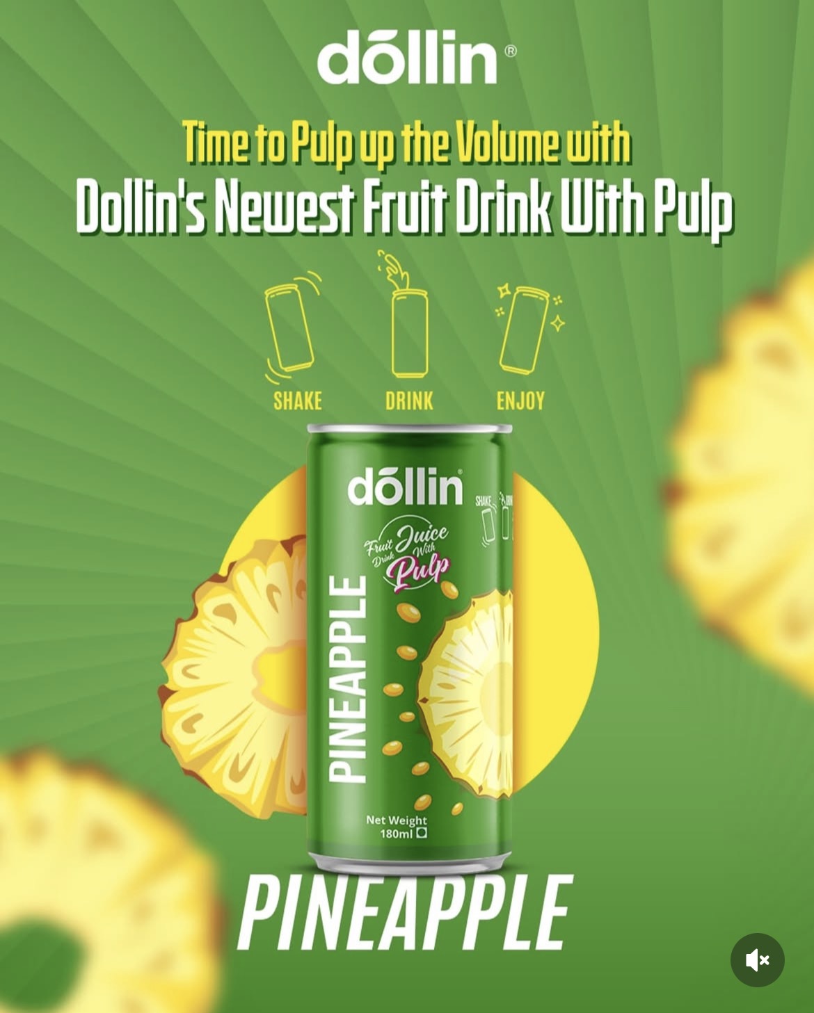 Dollin Pineapple fruit juice can with pulp 180ml
