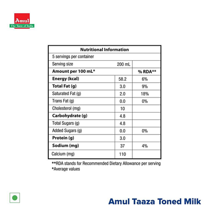 Amul taaza toned milk (1ltr) - Dailyneeds