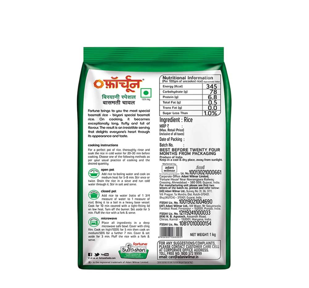 Fortune biryani special rice long grain basmati rice (1kg) - Dailyneeds