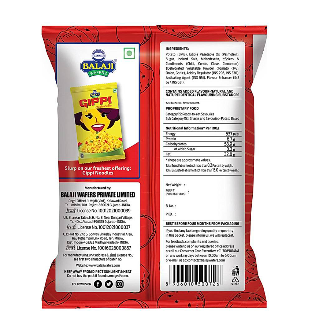 Balaji tomato flavour potato wafers (135g) - Dailyneeds