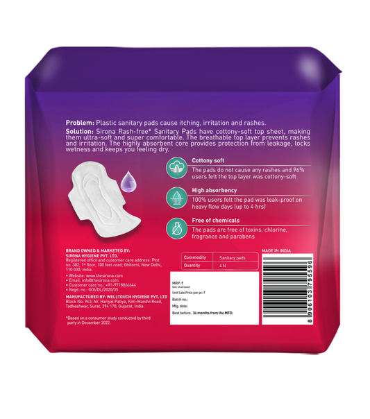 Sirona cottony rash free pads XL : (4 units) - Dailyneeds