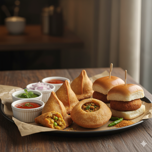 Nasta combo ( kachori, samosa, pavvada, vadapav)